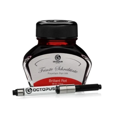 Immagine di Octopus Fluids Brillant Rot Inchiostro da scrittura incluso convertitore, per penna stilografica in bicchiere d&#039;inchiostro, calligrafia, Rosso 30ml