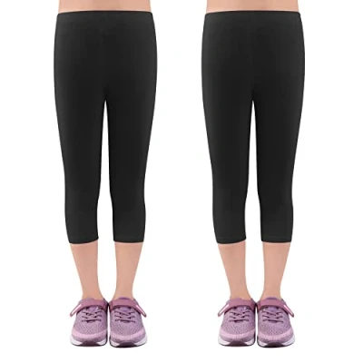 Immagine di L&amp;K II 2 er Pack Leggings Bambina 3/4 Pantaloni Capri Realizzati con Abiti scolastici di Cotone Nero 146/152 2723