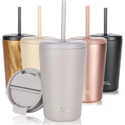 Immagine di Milu Tazza Termica per caffè 300ml, 400ml, 500ml Thermo Coffee Mug to Go, da Viaggio Senza BPA, Litri con Isolamento, In Acciaio Inox e Tenuta stagna tè (Taupe Grey, 400ml)