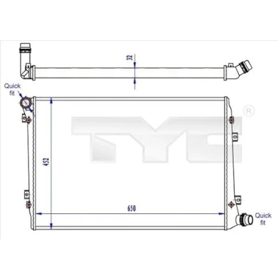 Immagine di TYC 737 0062 R Radiatore motore 650 452 32 Alette di raffreddamento montate meccanicamente AUDI: A3 Sportback, Hatchback, Cabrio