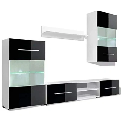 Immagine di vidaXL unità Mobile Vetrina TV a Parete 5 pz LED Nero Espositore Vetrinetta
