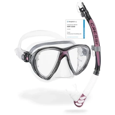Immagine di Cressi Big Eyes Evolution &amp; Alpha Ultra Dry Professional Combo, Set per Immersioni e Snorkelling Unisex Adulto, Trasparente/Rosa