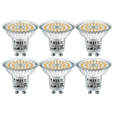 Immagine di EACLL Lampadine LED GU10 6.5W 3000K Bianco Caldo Equivalente a Alogena 100W, Pacco da 6, 730lm, Faretti AC 230V senza Sfarfallio, Angolo Fascio 120 Spot, Non Dimmerabile corta Riflettore Lampade