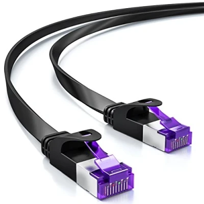 Immagine di deleyCON 30m Cavo di Rete Piatto (Cat7 con 10 Gbit/s) LAN Gigabit RJ45 Ethernet Patch Installazione per Pannello Router Modem dell&#039;Interruttore Internet Nero