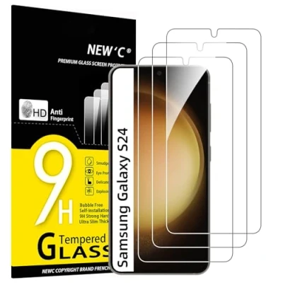 Immagine di NEW&#039;C 3 Pezzi, Vetro Temperato per Samsung Galaxy S24 5G, Pellicola Prottetiva Anti Graffio, Impronte, Durezza 9H, 0,33mm Ultra Trasparente, Resistente