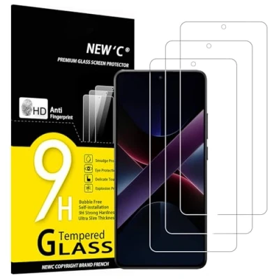 Immagine di NEW&#039;C 3 Pezzi, Vetro Temperato per Xiaomi POCO X7 Pro, Pellicola Prottetiva Anti Graffio, Impronte, Senza Bolle, Durezza 9H, 0,33mm Ultra Trasparente, Resistente