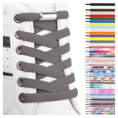 Immagine di SULPO Lacci scarpe elastici con chiusura rapida in metallo senza legatura piatti silicone nodo per adulti e bambini Stringhe elastiche