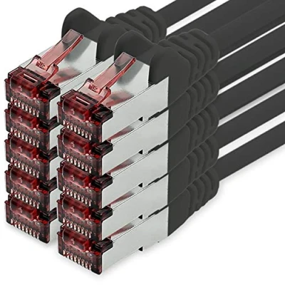 Immagine di freiwerk Cavo di rete Cat.6 1m nero 10 x Ethernet Lankabel Cat6 Lan Sftp Pimf Patchcable 1000 Mbit s compatibile con Cat5 Cat5e Cat6a Cat7 Cat8