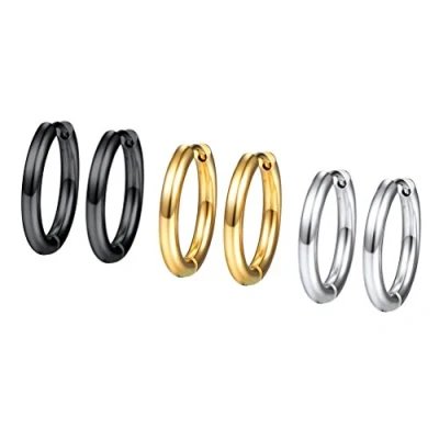 Immagine di Orecchini Cerchietti,Set di Cerchio Donna Uomo alla Moda, 3 Paia 6 Pezzi, 16 mm Diametro, Acciaio Inossidabile/Placcato Oro 18K, Colore Argento Nero(Confezione Regalo) Prosteel