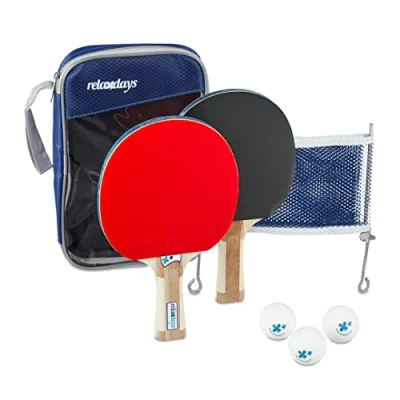 Immagine di Relaxdays, Set da/per Ping Pong con Palline, Racchette E Rete Unisex Adulto, Blu, 1 pz