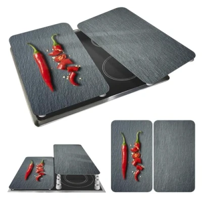 Immagine di WENKO coprifornelli in vetro Universale Cayenne Set 2 pezzi di per tutti i tipi fornelli Design