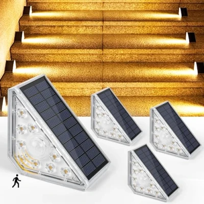 Immagine di Czemo Luci Solari per Esterni Scale, Luce Solare Esterno Scala con Sensore di Movimento, 1200 mAh 3000K Calda IP67 Impermeabile LED illuminazione Gradini Passi Ponte Cortili, 4pcs