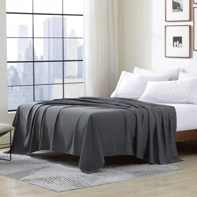 Immagine di Cathay Luxury Silky Soft Polyester Single Flat Sheet, Gray, Queen Size