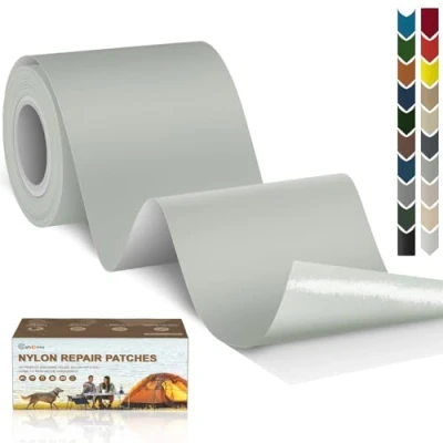 Immagine di Cahomo Toppe autoadesive in Nylon, 7.6x200 cm toppa adesiva per tessuti, Patch di riparazione impermeabile, piumino, tenda, sacco a pelo all&#039;aperto Grigio Chiaro