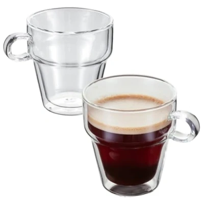Immagine di Judge Set di 2 tazze da caffè in vetro a doppia parete, 200 ml, isolamento sottovuoto, realizzate artigianalmente, forti, resistenti al calore e lavabili lavastoviglie