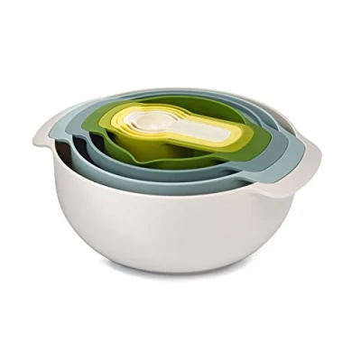 Immagine di Joseph Nest 9 Plus, set compatto per la preparazione degli alimenti da pezzi con ciotole mescolare, misurini, setaccio e colino, Pastello