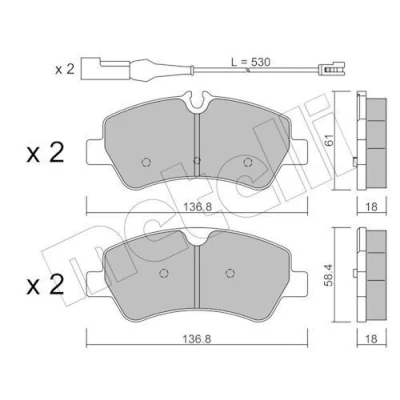 Immagine di METELLI 22 0991 1 Kit pastiglie freno Con contatto segnalazione usura FORD: Transit Custom V362 Van, Tourneo Bus, Mk7 Van