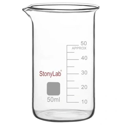 Immagine di stonylab Bicchiere di Vetro, Confezione da 1, alto Graduato in Vetro Borosilicato con Beccuccio, Laboratorio, 50 ml