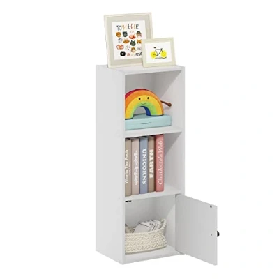 Immagine di Furinno Luder Libreria a 3 ripiani con 1 anta portaoggetti, colore: Bianco