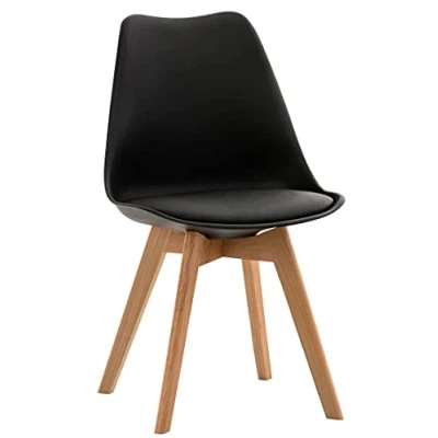 Immagine di CLP Sedia da pranzo Linares Plastic I Tessuto Velluto Corda Aspetto pelle Poltrona con struttura in legno, Colore:nero, Materiale:Plastica