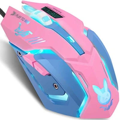 Immagine di IULONEE Mouse da gioco cablato USB Silenzioso Comodo ottico retroilluminato a 7 colori ergonomico grandezza naturale 3200 DPI per PC Computer Laptop Desktop (rosa e blu)