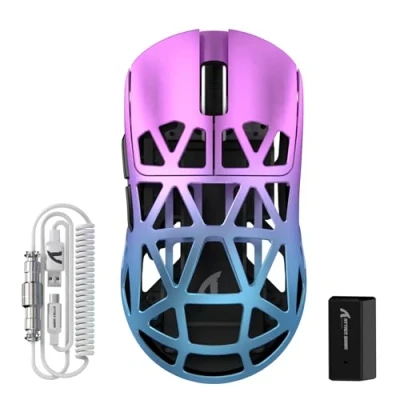 Immagine di ATTACK SHARK R2PRO 45g SUPERLIGHT Gaming Mouse in Lega di Magnesio, PixArt PAW3950, 42000DPI, Wireless 8000Hz Tasso Polling, G502 da Gioco, 2.4G/BT/Cablato, con Cavo a Spirale, PC/Mac, Viola