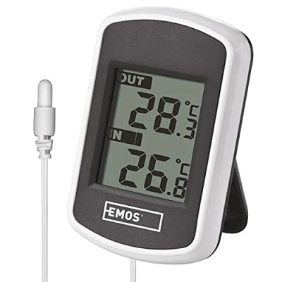 Immagine di EMOS E0041 Termometro Digitale per Interni ed Esterni con Alimentatore Cavo, cablato, a Batteria, plastica, Bianco