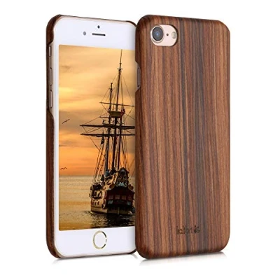 Immagine di kalibri Cover compatibile con Apple iPhone SE (2022) / (2020) 8 7 in legno naturale e aramide Wooden Case porta cellulare rigida Custodia protettiva ultra slim