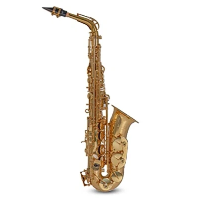 Immagine di Roy Benson Eb Alt Saxophone AS 302 (design del collo rilassato con arco a S RND, dotato di chiave F# alta, bilanciere B/B, bocchino USA, protetto in una custodia rettangolare leggera)