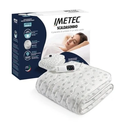 Immagine di Imetec Scaldasonno Adapto piazza e mezza 150 x 120 cm, Basso consumo, Tecnologia brevettata, Riscaldamento rapido, Temperatura personalizzata, 100 % cotone, Made in italy, Comando con 6 temperature