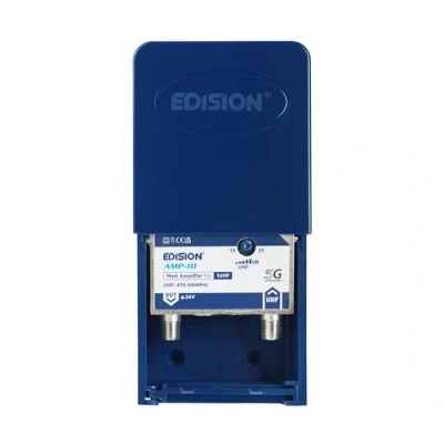 Immagine di EDISION AMP 10 Amplificatore Antenna TV da palo 1UHF, 25db Regolabile, 107dBmV, 24V, per Digitale Terrestre DVB T/T2, Frequenze UHF 470 694Mhz, con filtro 5G LTE