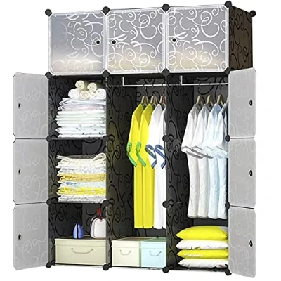 Immagine di BRIAN &amp; DANY Armadio Modulare con 12 Cubi, Scaffale Componibile Ante, Guardaroba Organizzatore Economico, Strutture per Cabine in Plastica, 111 x 47 148 cm