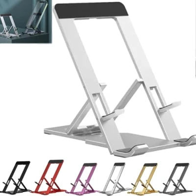 Immagine di VIUXL Folding Bracket, New 2024 Fashion Bracket for Phone, Foldable Aluminum Desktop Phone Stand, Portable Applicable to all (Sliver)