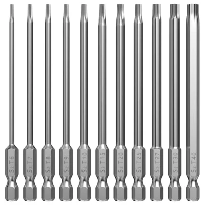 Immagine di Lixiluxia 11 Pezzi Inserti per Cacciavite Torx Set, 100mm Lunghi Avvitatore, Set di Punte Elettrico, T6 T7 T8 T9 T10 T15 T20 T25 T27 T30 T40, Attacco Esagonale da 1/4&quot;