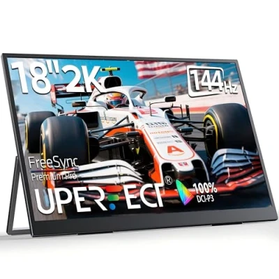 Immagine di UPERFECT Monitor Portatile da 18 Pollici 2K 144HZ 100% DCI P3 500Nits con VESA e Supporto Regolabile a 180 Display Gioco FHD FreeSync, Secondo Viaggio per Computer