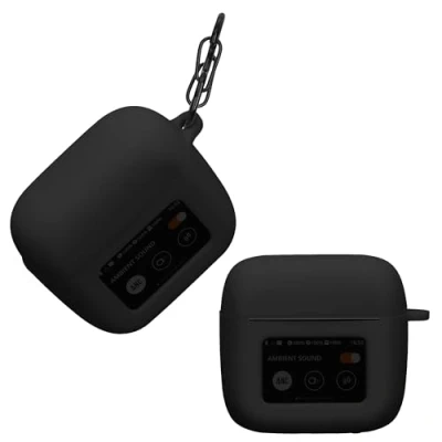 Immagine di kwmobile Custodia Silicone Cuffie Compatibile con JBL Tour Pro 3 Cover Porta Auricolari Moschettone Case nero