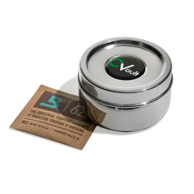 Immagine di Cvault Boveda Contenitore con coperchio avvitabile, infrangibile, ermetico e resistente alla luce, in acciaio inox per uso alimentare, include il 62% di umidità relativa RH, confezione da 8
