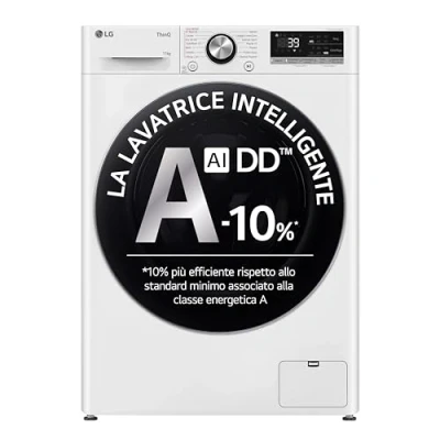 Immagine di LG AI DD F4R7011TSWC Lavatrice Classe a 10%, 11kg Serie R7, Carica Frontale, 1400 Giri, Wash, TurboWash 360, Lavaggio Vapore, Wi Fi, Oblò in Vetro Temperato, Libera Installazione, Bianca