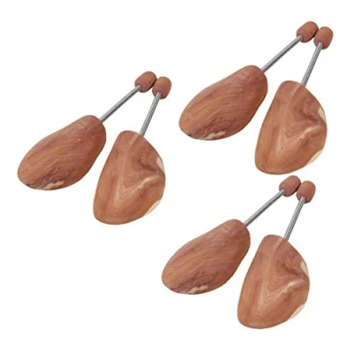 Immagine di DELFA 3 paia di tenditori per scarpe in legno cedro con molla a spirale metallo, ogni scarpa, Rosso / marrone, 44W 45L