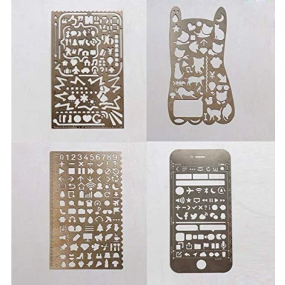Immagine di BLUGUL Stencil, Acciaio Inossidabile Metallo Template Set, per Bullet Journal,Diario Taccuino DIY Drawing Ruler Elementi Basici 4 Pezzi