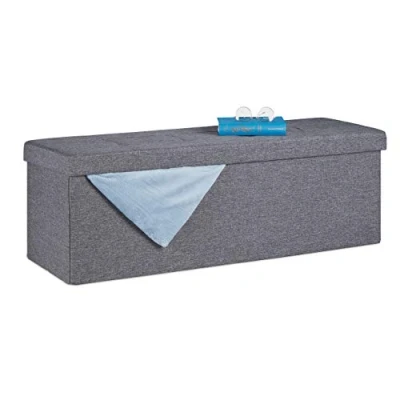 Immagine di Relaxdays Cassapanca Contenitore 130L, Capiente Panca Imbottita, Pouf Pieghevole con Separatori, Ingresso, Grigio Scuro, 50% Fibra di Legno 40% Poliestere 10% gommapiuma, 1 pz