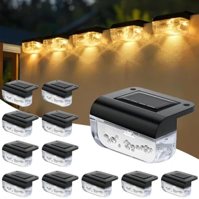 Immagine di Anmossi Lampade Solari per Esterni,12 Pezzi Luci Impermeabili a LED,Bianca Calda da Giardino,per Scale esterne,Gradini,Recinzioni,Giardino,Cortile,Terrazza,Nero