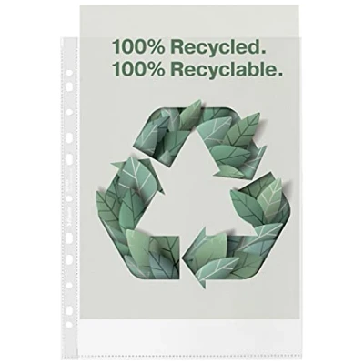 Immagine di Esselte Buste Perforate Riciclate Office in PPL Antiriflesso, per Archiviare Documenti Formato A4, Confezione da 100 Plastica Riciclata al 100% e 627493