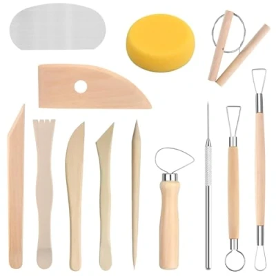 Immagine di Longivia® 13 Strumenti per Modellare Argilla Professionali in Legno di Faggio, Sculpture Tools Set, Attrezzi Modellazione Das e Ceramica, Stecche Mirette Kit Utensili