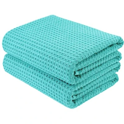 Immagine di Polyte telo bagno in microfibra a nido d&#039;ape acquamarina oversize 76,2 x 152,4 cm 2 pezzi
