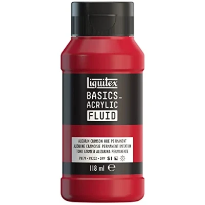 Immagine di LIQUITEX 8870389 Basics Fluid, pitura acrilica di consistenza fluida, asciugatura rapida, resistente alla luce, impermeabile, a base d&#039;acqua, flacone da 118 ml, Cremisi Tonalità