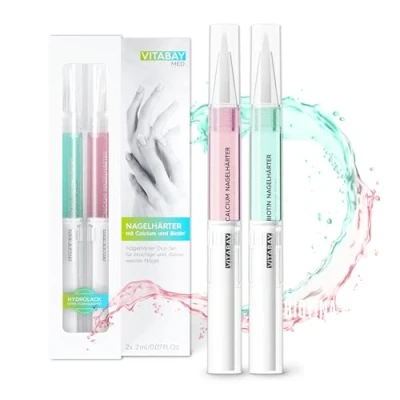 Immagine di Vitabay Smalto Rinforzante Professionale Unghie Fragili 2ml con Calcio e Biotina SET DUO Trattamento Indurente Curativo Mavala Trasparente Nail