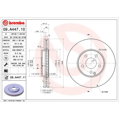 Immagine di Brembo 09.A447.11 Disco Freno con Verniciatura UV (Set di 1) Anteriore