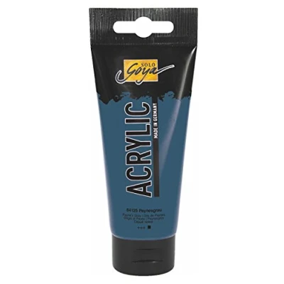 Immagine di Kreul 84125 Solo Goya Acrylic, tubetto Grigio paynes, Pittura acrilica cremosa e Versatile in qualità da Studio, a Base d&#039;Acqua, ad Asciugatura Rapida Opaca, Colore Gray, 100 ml,
