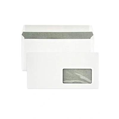 Immagine di Netuno 1000 buste lettere lunghe bianche formato DL 110 x 220 mm 80g commerciali con stampa interna grigia finestra a destra taglio dritto strip adesivo americane